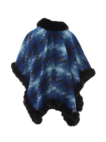 fraully Poncho in Blau Mehrfarbig