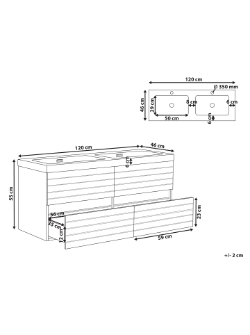 Beliani 2-tlg Badezimmerschrank mit Waschbecken URUCU in Braun/Weiß