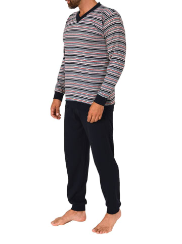 NORMANN langarm Schlafanzug Bündchen Pyjama Streifen - 83115 in navy