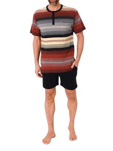 NORMANN Kurzarm Schlafanzug Pyjama Shorty Streifen in dunkelgrau