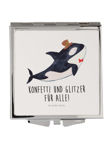 Mr. & Mrs. Panda Quadratischer Spiegel Orca Zylinder mit Spruch in Weiß