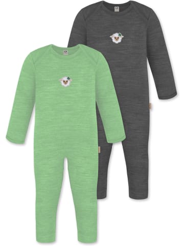 Normani Outdoor Sports 2er Pack Baby Merino Strampler „Waverly“ in Grün/Anthrazit