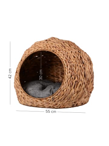 UNUS Haustierkorb Kugelform natur 55x42 cm rund Kissen Hund und Katze in Grau