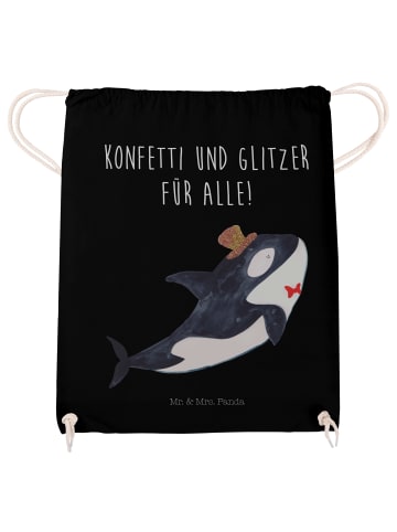 Mr. & Mrs. Panda Jutebeutel Orca Zylinder mit Spruch in Schwarz