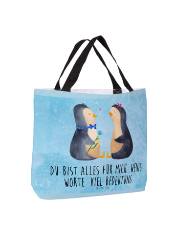 Mr. & Mrs. Panda Shopping Bag Pinguin Pärchen mit Spruch in Eisblau