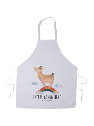 Mr. & Mrs. Panda Schürze Lama Regenbogen mit Spruch in Weiß