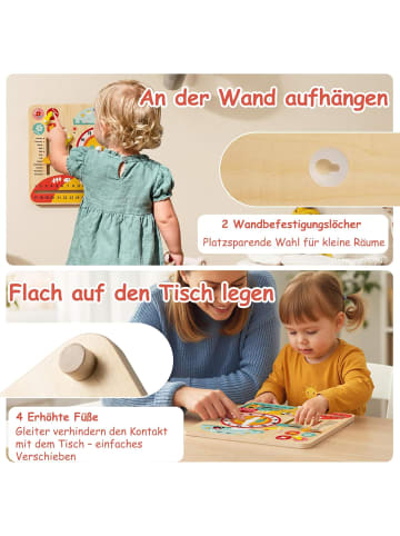 COSTWAY Kinderkalender mit Jahreszeiten ab 1 Jahr in Hellbraun