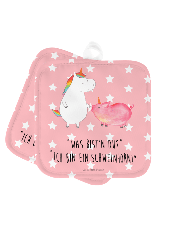 Mr. & Mrs. Panda Topflappen Einhorn Schwein mit Spruch in Rot Pastell