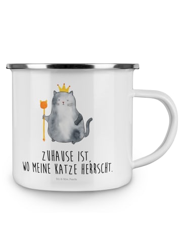 Mr. & Mrs. Panda Emaille Tasse Katze König mit Spruch in Weiß