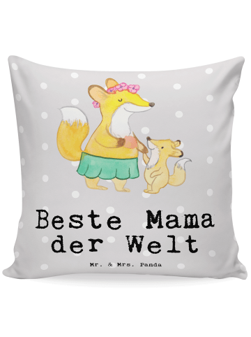 Mr. & Mrs. Panda Zierkissen Fuchs Beste Mama der Welt mit Spruch in Grau Pastell