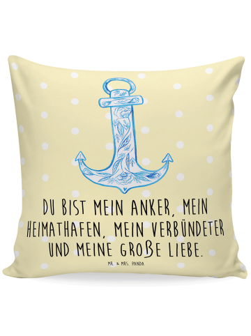 Mr. & Mrs. Panda 40x40 Kissen Anker Blau mit Spruch in Gelb Pastell