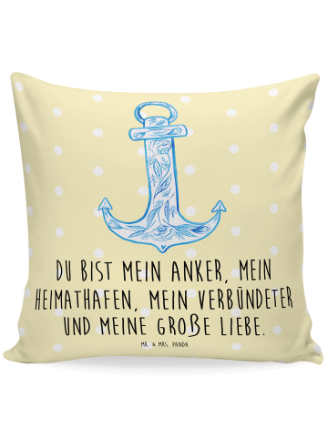 Mr. & Mrs. Panda Kissen 40x40 Anker Blau mit Spruch in Gelb Pastell