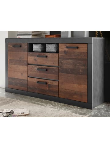 Furn.Design Sideboard in Old Used Wood Shabby Design mit Matera grau, Kommode 153 cm