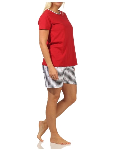 NORMANN Shorty kurzarm Schlafanzug Pyjama Hose gestreift - 66266 in rot