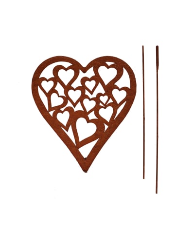 UNUS Gartenstecker Rost Herz mit Herzmuster in Braun
