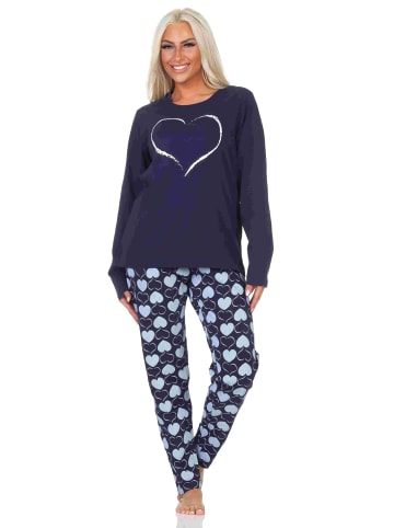 NORMANN Schlafanzug Pyjama langarm Herz Tupfen Punkte - 88002 in navy
