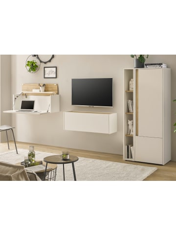 Furn.Design Wohnwand weiß, Eiche Wotan 4-teilig 310 cm, Komplettset mit Sekretär