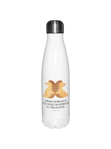 Mr. & Mrs. Panda Edelstahl Trinkflasche Igel händchenhaltend mit... in Weiß