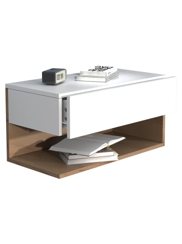 VCM Wandschublade Wand Hänge Nachttisch Usal XL 60cm in Weiß / Honig-Eiche