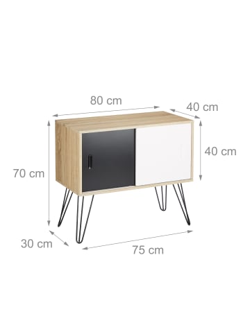 relaxdays Sideboard Retro in Schwar-Weiß - (B)80 x (H)70 x (T)40 cm