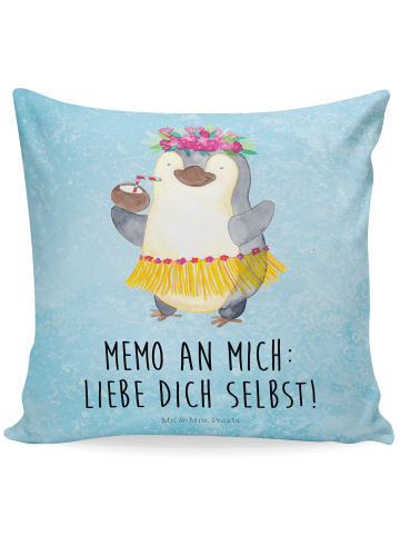 Mr. & Mrs. Panda Sofa Kissen Pinguin Kokosnuss mit Spruch in Eisblau