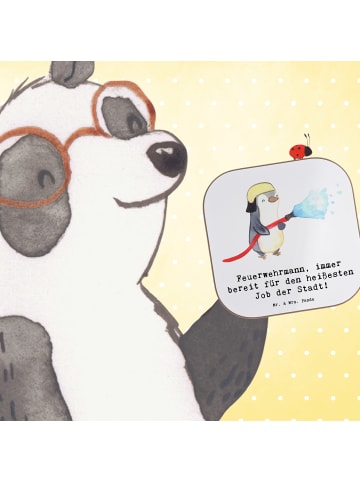 Mr. & Mrs. Panda Tassenuntersetzer Feuerwehrmann Held mit Spruch in Weiß
