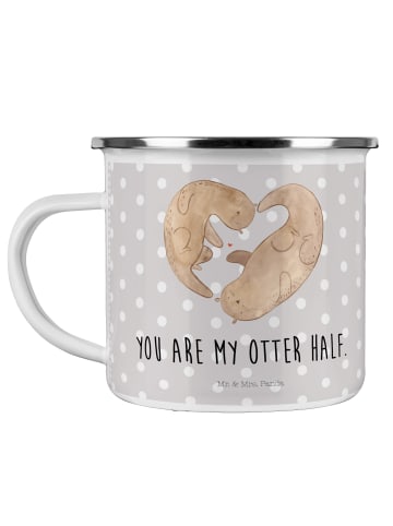 Mr. & Mrs. Panda Emaille Becher Otter Herz mit Spruch in Grau Pastell