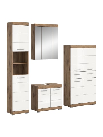 xonox.home Badkombination in Nox Oak/weiß hochglanz - (B) 204 x (H) 191 x (T) 34