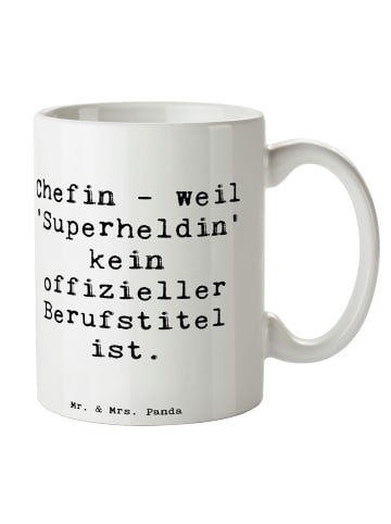 Mr. & Mrs. Panda Geschenktasse Spruch Chefin Superheldin mit Spruch in Weiß
