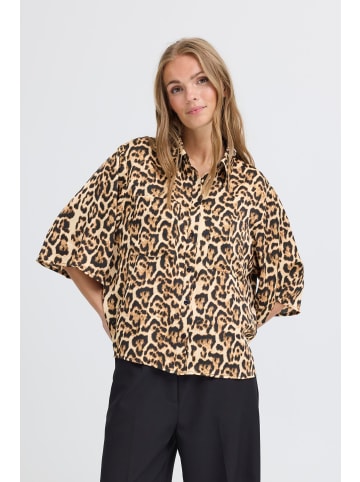 ICHI Hemd kurzarm IHNIMA Regular fit in Brown Leopard aop