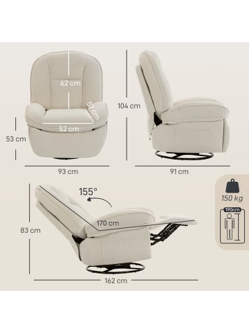 HOMCOM Relaxsessel-93L x 91B x 104H cm-Cremeweiß