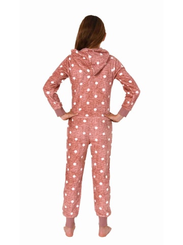 NORMANN Jumpsuit Schlafanzug Overall Coralfleece Tupfen - 76793 in rosa