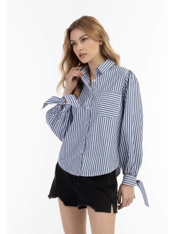 DreiMaster Damen Langarmbluse in Weiss Blau