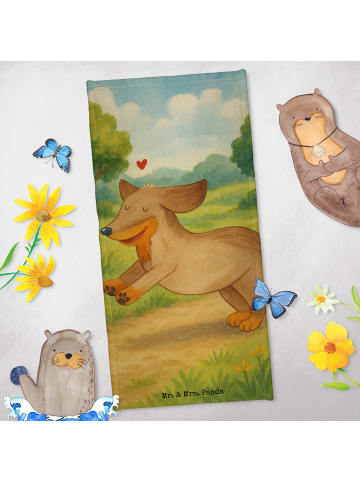 Mr. & Mrs. Panda Strandlaken Hund Dackel Design ohne Spruch in Weiß