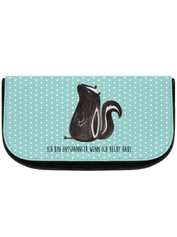 Mr. & Mrs. Panda Schminktasche Stinktier Sitzen mit Spruch in Türkis Pastell