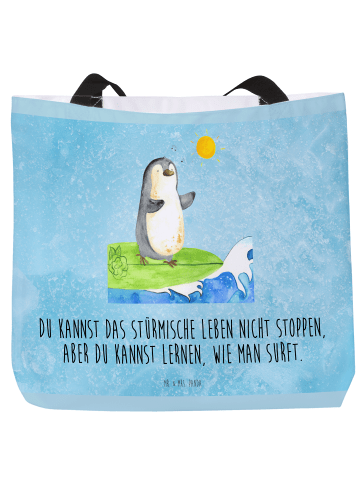 Mr. & Mrs. Panda Einkaufsbeutel Pinguin Surfer mit Spruch in Eisblau
