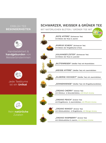 Creano Holzpräsentbox MIXED 12 Teeblumen Grüner/Weißer/Schwarzer Tee