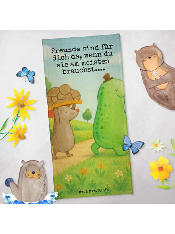 Mr. & Mrs. Panda Saunahandtuch Schildkröte Maus Design mit Spruch in Gelb Pastell