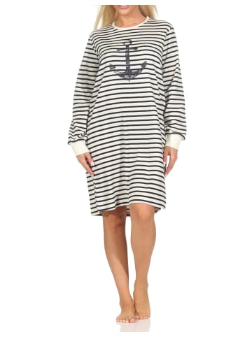 NORMANN Frottee Nachthemd langarm Bündchen Maritime Optik in weiß