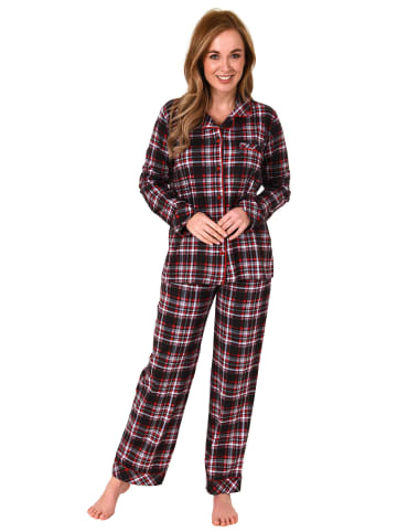 NORMANN Pyjama Karo zum durchknöpfen Single Jersey - 69314 in rot