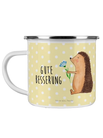 Mr. & Mrs. Panda Kaffeebecher Igel Blumen mit Spruch in Gelb Pastell