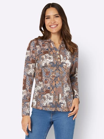 Sieh an! Poloshirt in dunkelblau-cognac-bedruckt