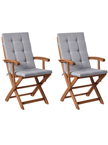 Beliani 2er-Set Gartenstuhl MAUI PREMIUM in Heller Holzfarbton/Grau