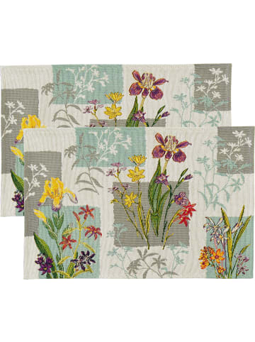 Sander Baumwollmischung, Gewebt, Gobelin Tischset 2er-Pack Flowery Patch in mint-grau-bunt