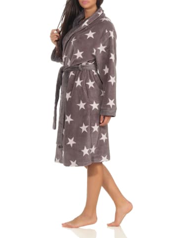 NORMANN Bademantel Sterne Morgenmantel Coralfleece - 51272 in grau