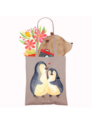Mr. & Mrs. Panda canvas tasche Pinguin umarmen ohne Spruch in Braun Pastell