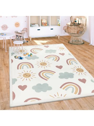 KADIMA DESIGN Kinderteppich waschmaschinenwaschbar Regenbogen Sonne Wolken in Mehrfarbig