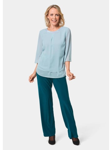 GOLDNER Schlupfbluse Luftige Chiffonbluse mit Pailletten in blautürkis