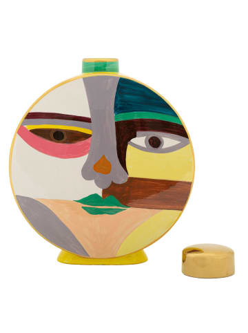 Mauro Ferretti Mehrfarbige Keramikvase mit Deckel, 28 x 9 x 33 cm