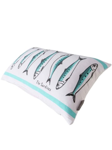 AltoBelli Kissen SARDINA Weiß Türkis mit FISCHEN inkl Füllung 30x50 cm